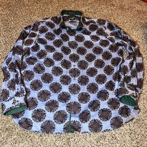 Paul Fredrick Floral Print Button‎ Down Shirt Long Sleeve Classic Fit XL